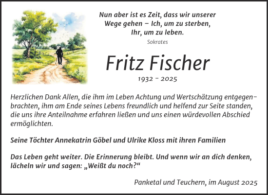 Traueranzeige von Fritz Fischer von Trauerkombi Weißenfels