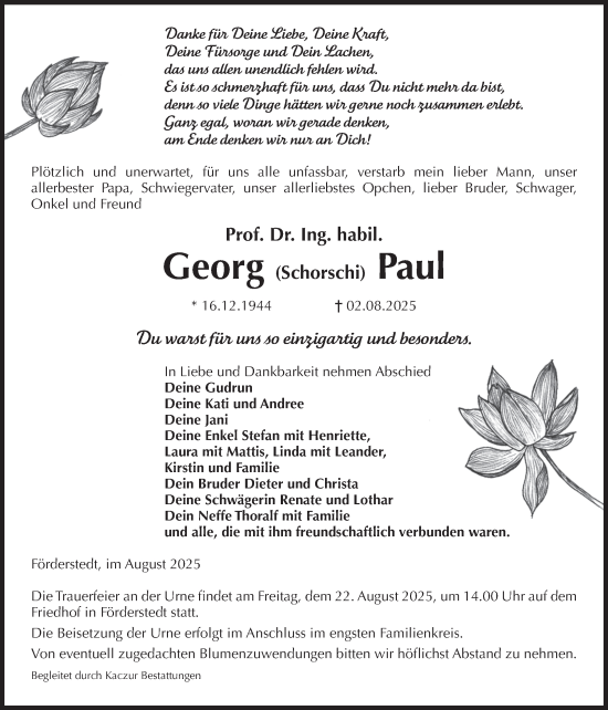 Traueranzeige von Georg   Paul 