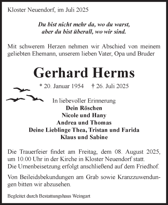 Traueranzeige von Gerhard Herms von Volksstimme Altmark West