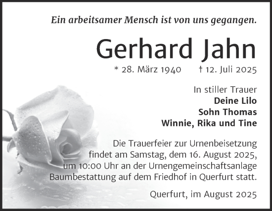Traueranzeige von Gerhard Jahn von Trauerkombi Merseburg