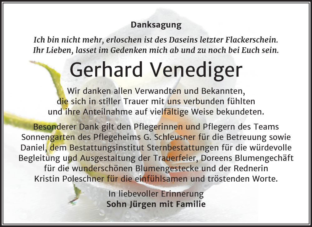  Traueranzeige für Gerhard Venediger vom 30.08.2025 aus Super Sonntag Wittenberg