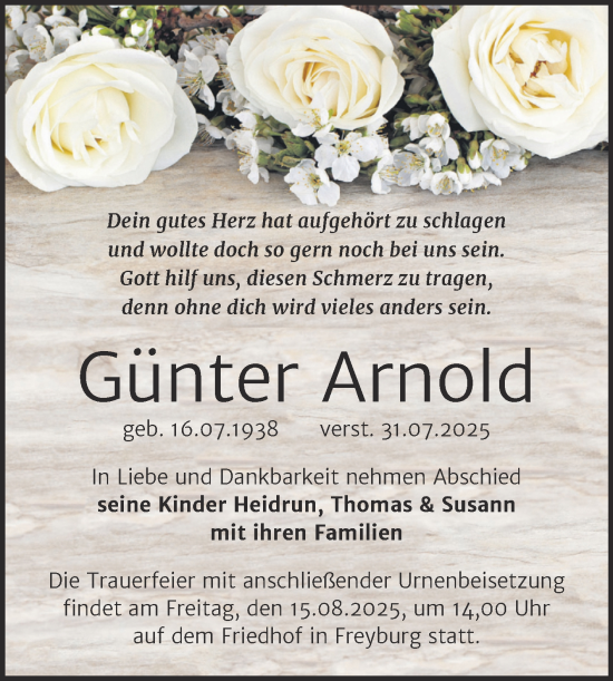 Traueranzeige von Günter Arnold von Naumburger Tageblatt