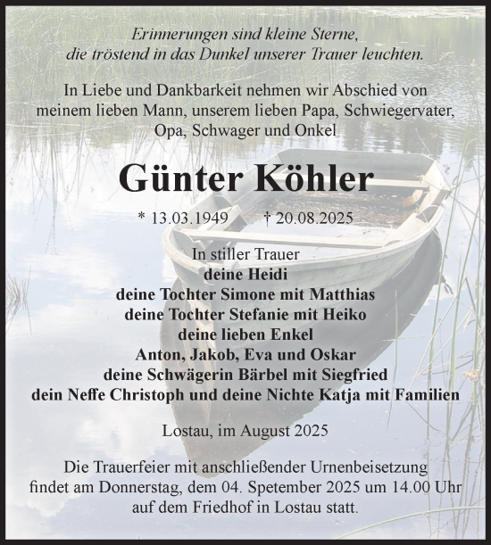 Traueranzeige von Günter Köhler von Volksstimme Burg/Genthin