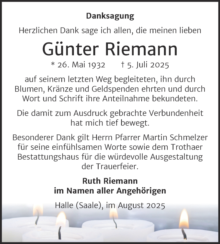  Traueranzeige für Günter Riemann vom 30.08.2025 aus Mitteldeutsche Zeitung Halle/Saalkreis