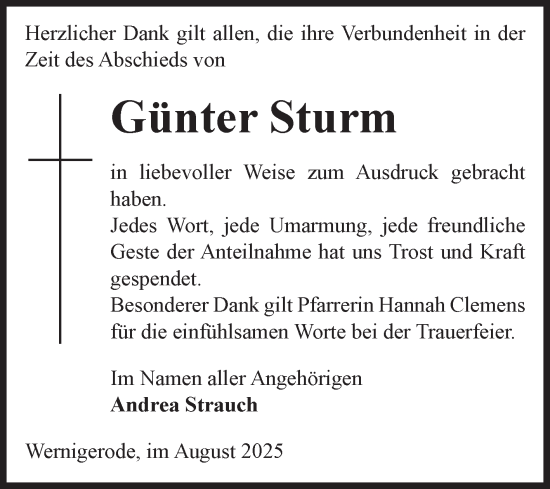 Traueranzeige von Günter Sturm von Volksstimme Wernigerode