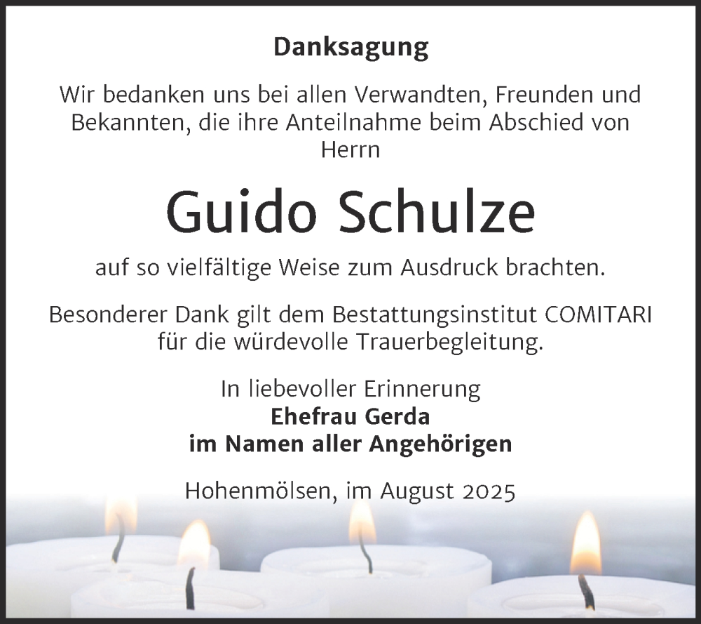  Traueranzeige für Guido Schulze vom 09.08.2025 aus Trauerkombi Weißenfels