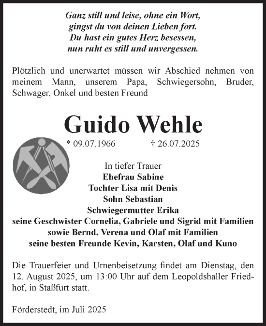 Traueranzeige von Guido Wehle 