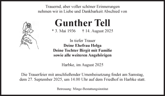 Traueranzeige von Gunther Tell von Volksstimme Oschersleben/Wanzleben