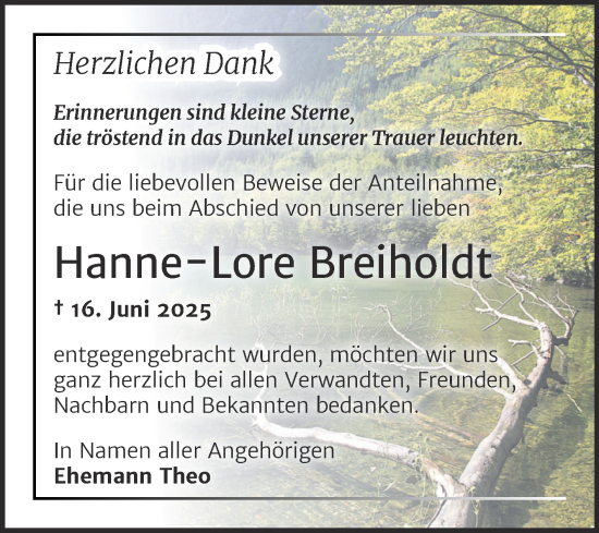 Traueranzeige von Hanne-Lore Breiholdt von Trauerkombi Dessau