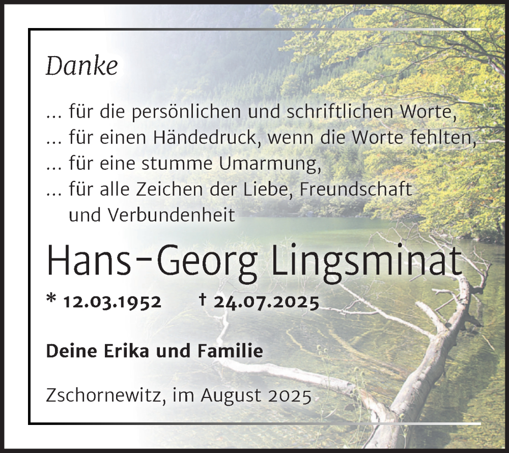  Traueranzeige für Hans-Georg Lingsminat vom 30.08.2025 aus Trauerkombi Wittenberg