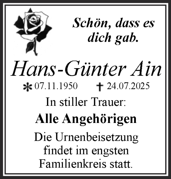 Traueranzeige von Hans-Günter Ain von Trauerkombi Wittenberg