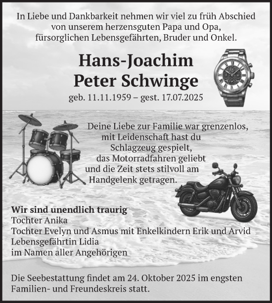 Traueranzeige von Hans-Joachim Peter Schwinge 