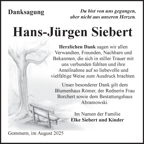 Traueranzeige von Hans-Jürgen Siebert von Volksstimme Burg/Genthin