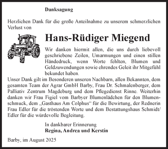 Traueranzeige von Hans-Rüdiger Miegend von Volksstimme Schönebeck