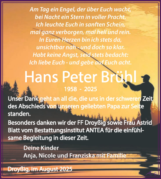 Traueranzeige von Hans Peter Brühl von Trauerkombi Zeitz
