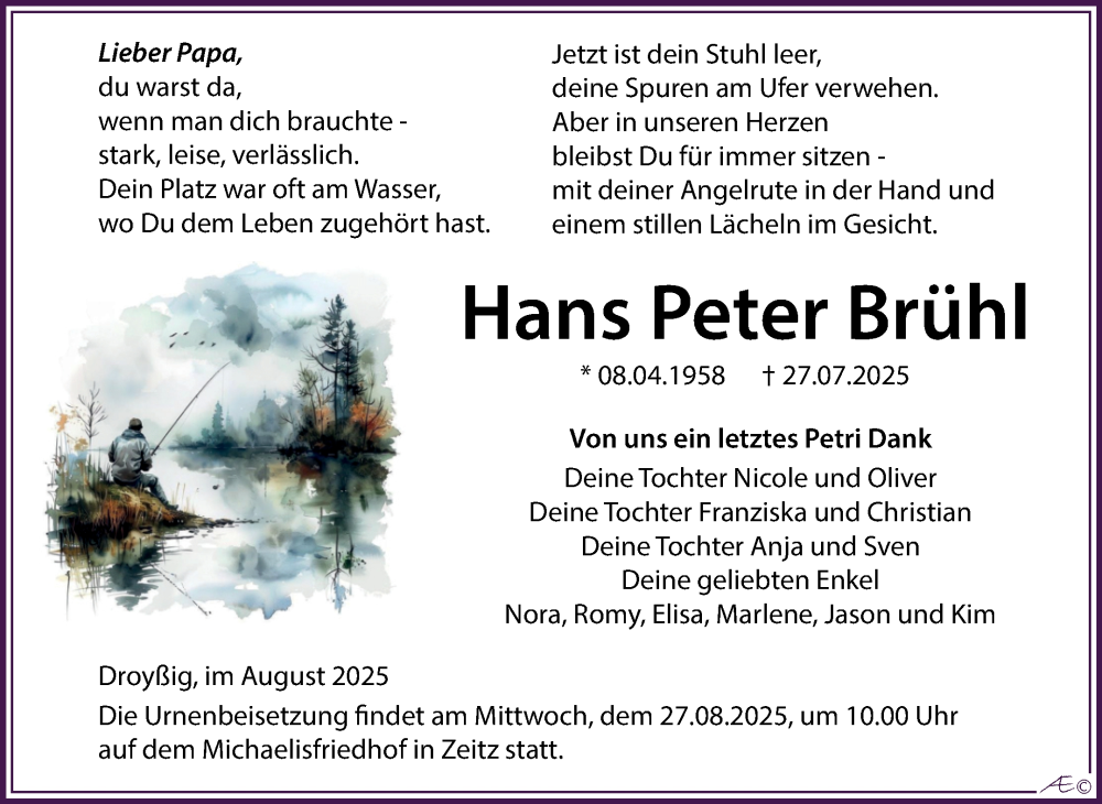  Traueranzeige für Hans Peter Brühl vom 09.08.2025 aus Trauerkombi Zeitz