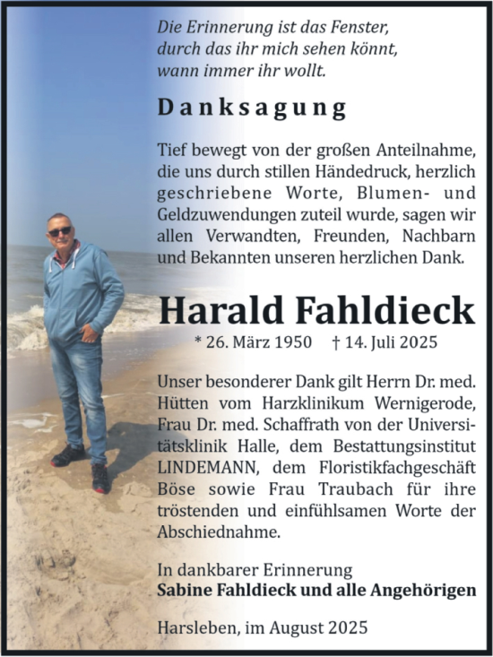 Traueranzeige von Harald Fahldieck von Volksstimme Halberstadt