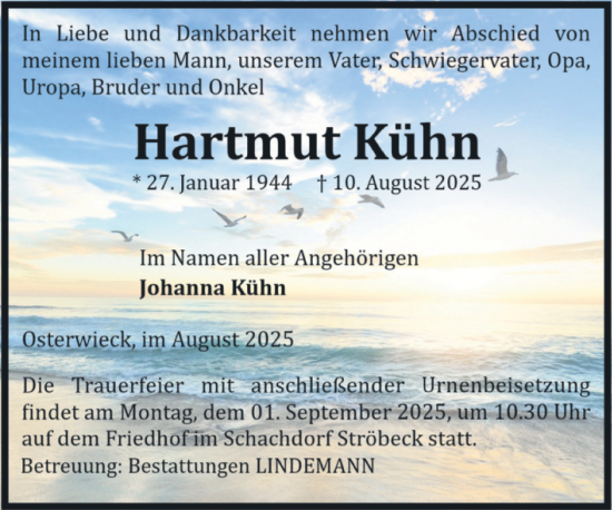 Traueranzeige von Hartmut Kühn von Volksstimme Halberstadt