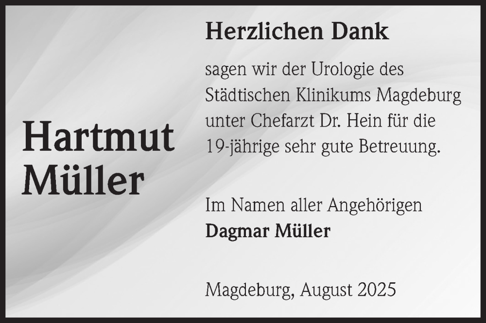  Traueranzeige für Hartmut Müller vom 23.08.2025 aus Volksstimme Magdeburg