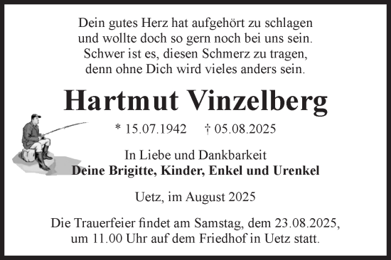 Traueranzeige von Hartmut Vinzelberg von Volksstimme Altmark Ost