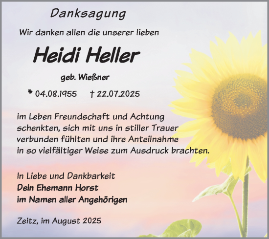 Traueranzeige von Heidi Heller von Trauerkombi Zeitz