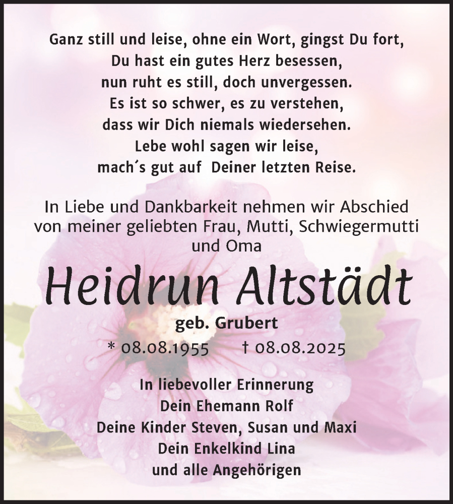  Traueranzeige für Heidrun Altstädt vom 30.08.2025 aus Trauerkombi Weißenfels