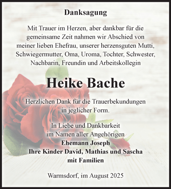 Traueranzeige von Heike Bache 