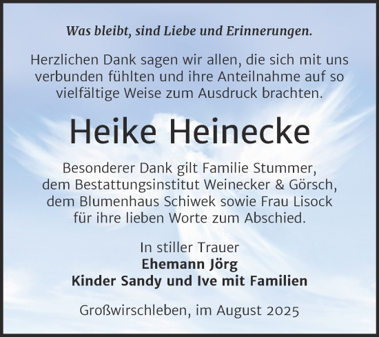 Traueranzeige von Heike Heinecke von Trauerkombi Bernburg