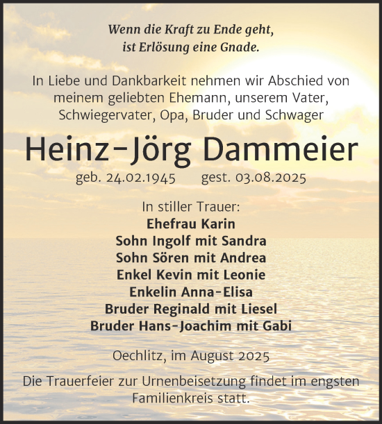 Traueranzeige von Heinz-Jörg Dammeier von Trauerkombi Merseburg