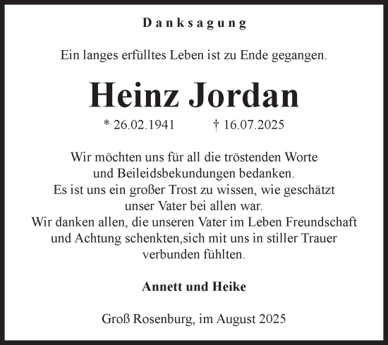 Traueranzeige von Heinz Jordan von Volksstimme Schönebeck