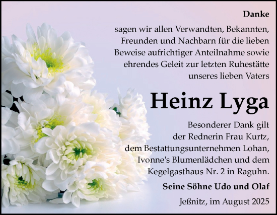 Traueranzeige von Heinz Lyga von Trauerkombi Bitterfeld