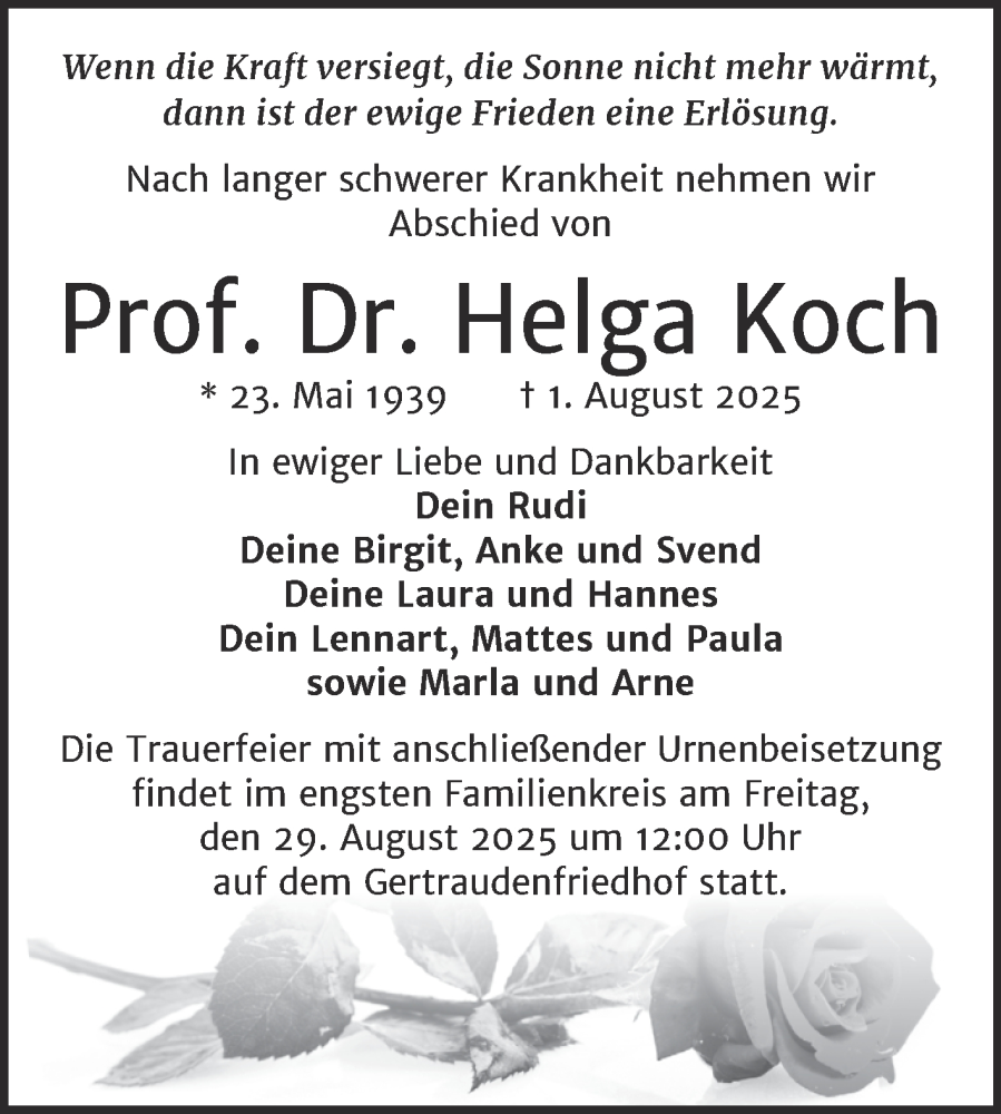  Traueranzeige für Helga Koch vom 16.08.2025 aus Mitteldeutsche Zeitung Halle/Saalkreis