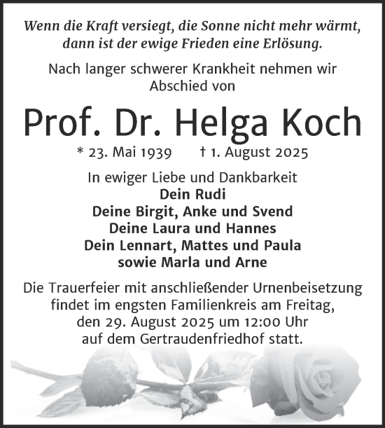 Traueranzeige von Helga Koch von Mitteldeutsche Zeitung Halle/Saalkreis