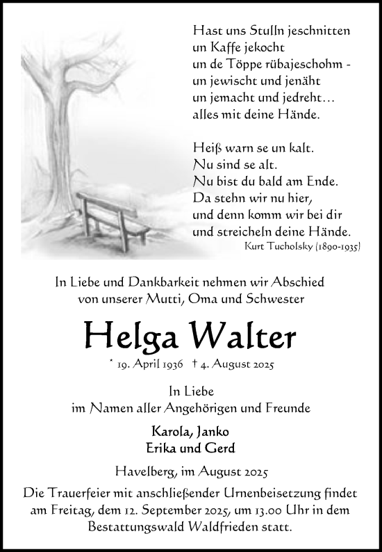 Traueranzeige von Helga Walter von Volksstimme Altmark Ost