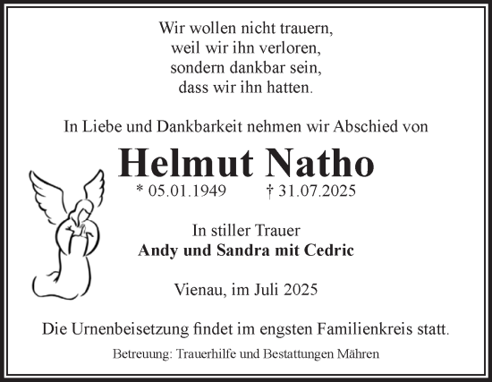 Traueranzeige von Helmut Natho von Volksstimme Altmark West