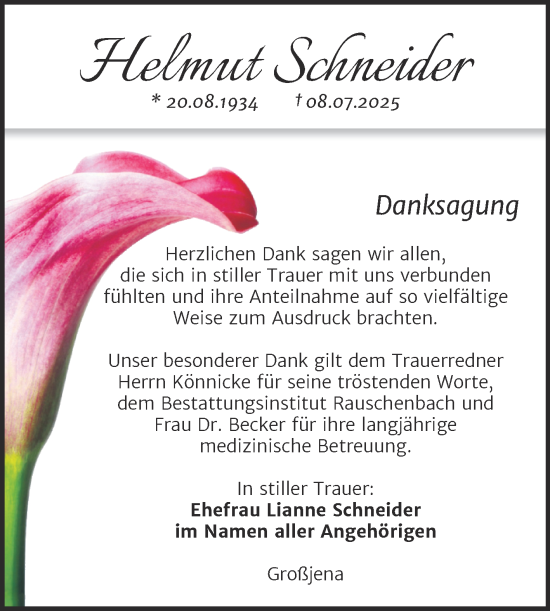Traueranzeige von Helmut Schneider von Naumburger Tageblatt
