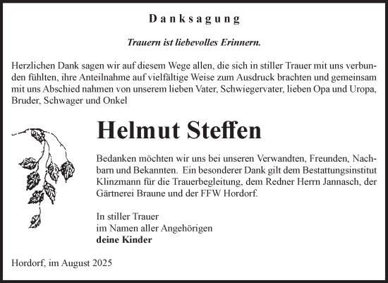 Traueranzeige von Helmut Steffen von Volksstimme Oschersleben/Wanzleben