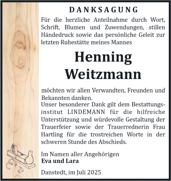 Traueranzeige von Henning Weitzmann von Volksstimme Halberstadt