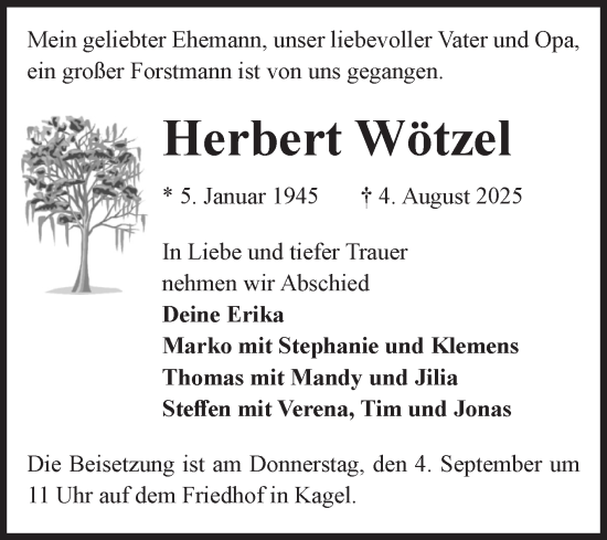 Traueranzeige von Herbert Wötzel von Volksstimme Altmark West