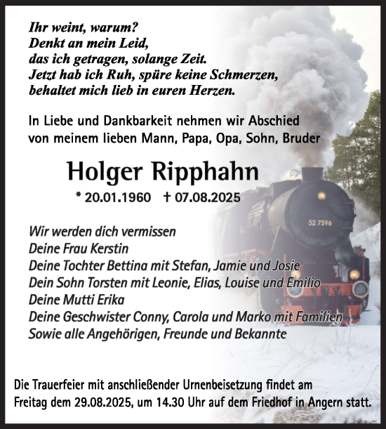 Traueranzeige von Holger Ripphahn von Volksstimme Haldensleben/Wolmirstedt