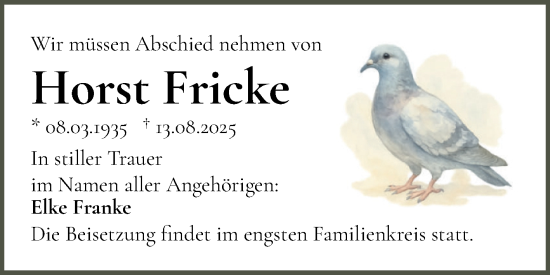 Traueranzeige von Horst Fricke von Mitteldeutsche Zeitung Halle/Saalkreis