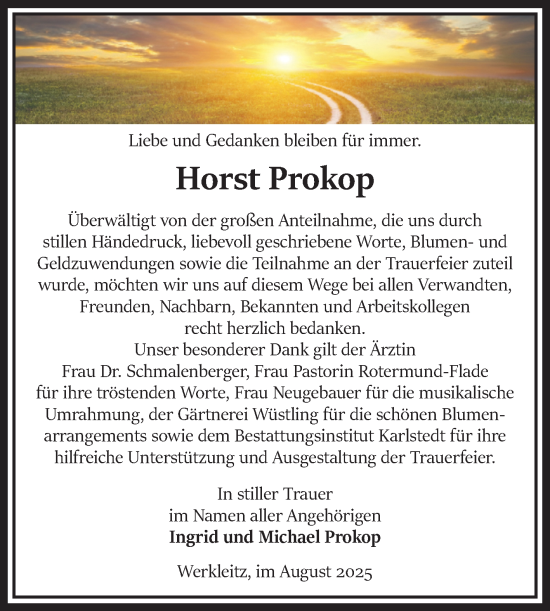 Traueranzeige von Horst Prokop von Volksstimme Schönebeck