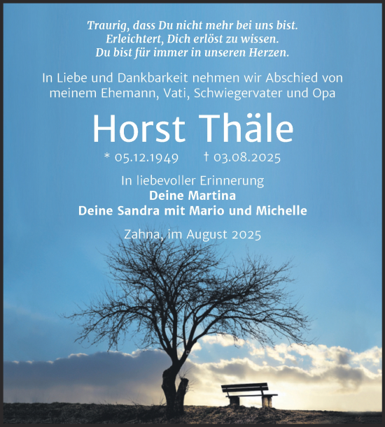 Traueranzeige von Horst Thäle von Trauerkombi Wittenberg