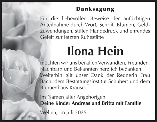 Traueranzeige von Ilona Hein von Volksstimme Haldensleben/Wolmirstedt