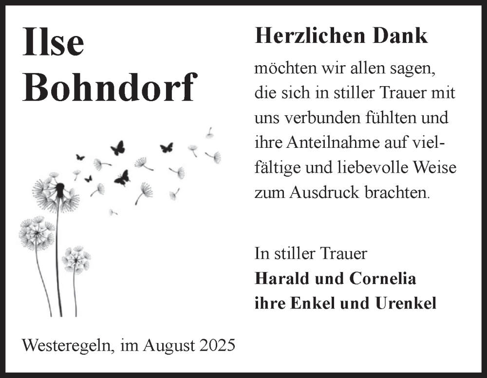  Traueranzeige für Ilse Bohndorf vom 09.08.2025 aus Volksstimme Staßfurt