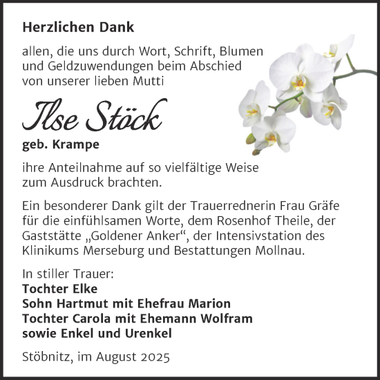 Traueranzeige von Ilse Stöck von Trauerkombi Merseburg