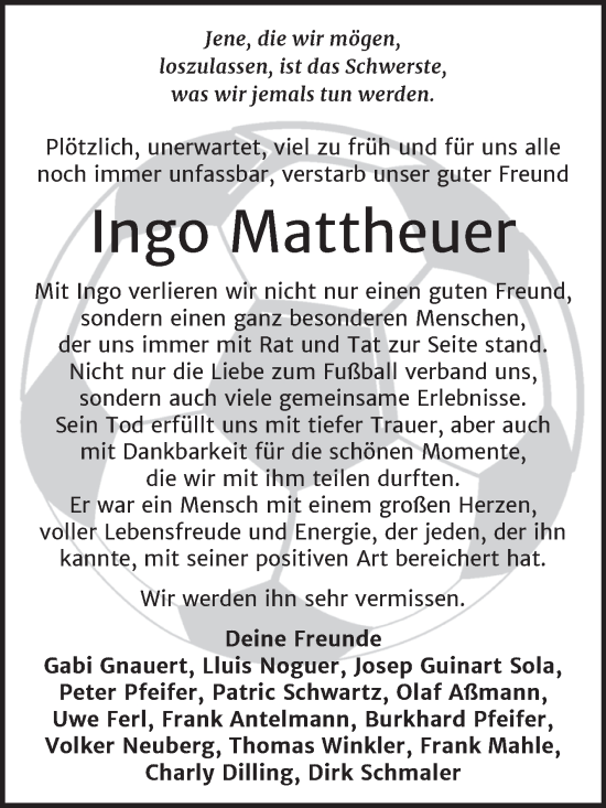 Traueranzeige von Ingo Mattheuer von Trauerkombi Wittenberg