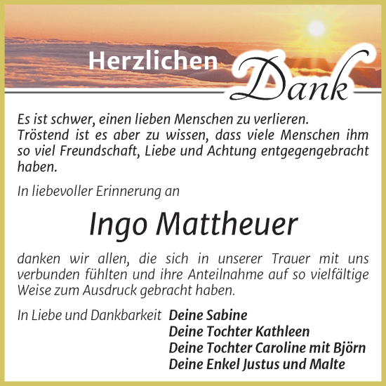 Traueranzeige von Ingo Mattheuer von Trauerkombi Wittenberg