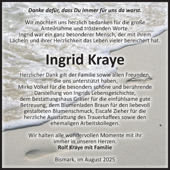 Traueranzeige von Ingrid Kraye von Volksstimme Altmark Ost