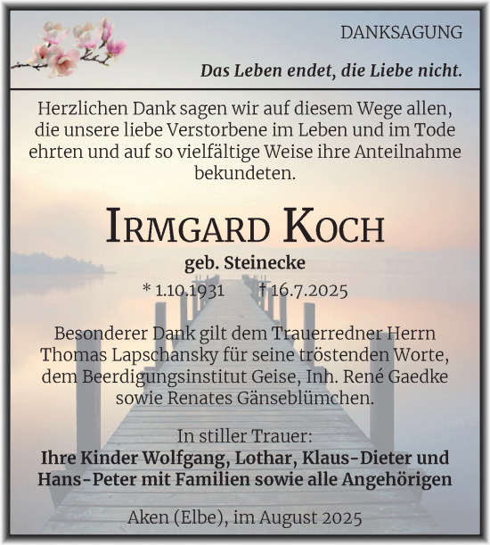 Traueranzeige von Irmgard Koch von Trauerkombi Köthen